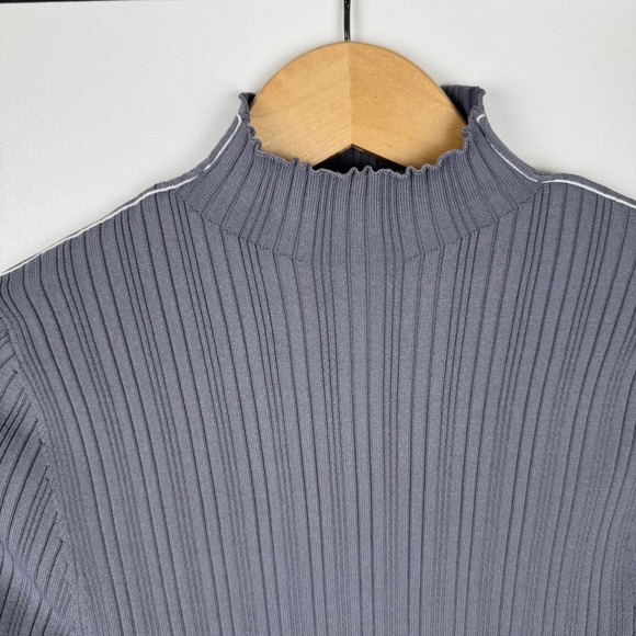 Zara Ribbed Knit Bodycon Mini Dress Mock Neck Long Sleeve Womens Gray - Picture 6 of 7